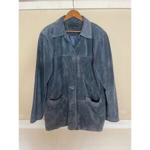 Vintage GIACCA Suede Chore Jacket XL Dusty Blue Leather Y2K 90s Barn Coat